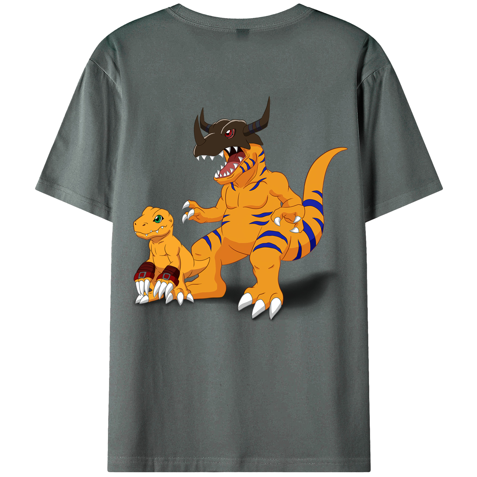 （画像用） Digimon デジタルモンスター/デジモン 綿100％ メンズ半袖Tシャツ（バックプリント） 通気性